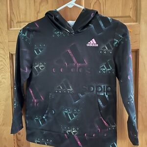 Adidas Kids' Black Hoodie with Multicolor Logo Design size M (10-12)